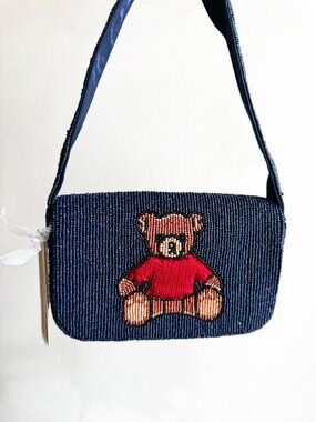 Teddy Bear Motif Handmade Beaded Bag Viral Tic Tock Shoulder